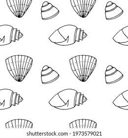 Seamless shell pattern, vector illustration, hand drawn