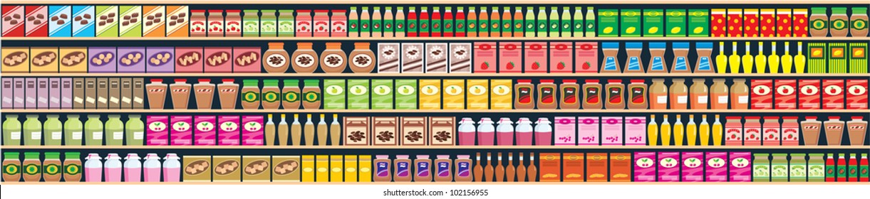 Seamless shelves with products banner. vector