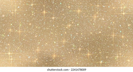 Seamless shiny multicolored sparkles surface background - bedazzled sparkling fabric texture vector illustration. Golden glittering backdrop. Shimmering abstract wallpaper.