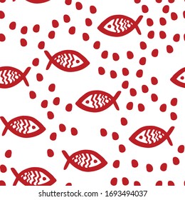 Seamless Ship. Cute Sea theme. Seamless patterns collection. Vector illustration. Seamless chaotic vector pattern with hand drawn abstract fish.