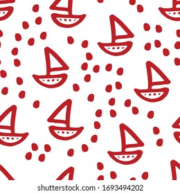 Seamless Ship. Nautical seamless patterns for childish themes. Hand painting. Perfect for kids apparel. Freehand drawing. Design elements,bedding.