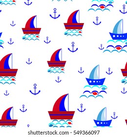 Seamless ships pattern kids on a transparent background vector illustration