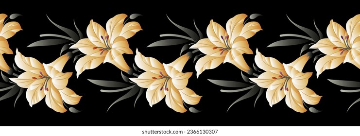 Seamless shoe flower border with black background