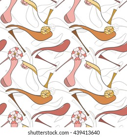Seamless shoes pattern can be used for wallpaper, website background, wrapping paper. High heels shoes vector bright pattern. Shoes design. Fashion concept.