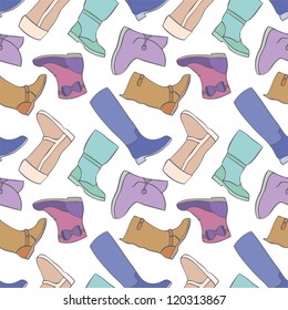 Seamless shoes pattern: colored drawings on white