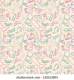 Seamless shoes pattern: line drawings and circles