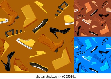 Seamless Shoes Pattern in three colors. Use to tiling fill.