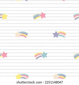 Seamless Shooting Stars with stripe pattern. Vector illustration for wallpaper, textile, wrapping, scrapbooking, apparel, stationary, surface pattern design.