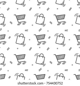 seamless shopping doodle hand drawing background. vector illustration. 