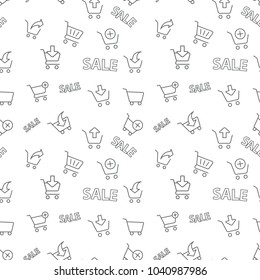 Seamless Shopping Sale Pattern Grey On White Background