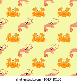 Seamless Shrimp and crab Pattern Background Wallpaper Isolated