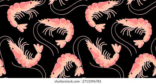 padrão de camarão sem costura ilustração vida marinha submarina alimento projeto fundo textura frutos do mar conceito saudável cozinhar ingrediente desenho