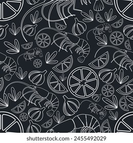 seamless shrimp pattern isolated black background