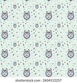 Seamless Siberian Husky Pattern Illustration Set. Christmas Tree Background. Christmas Holiday Background. Christmas Design.