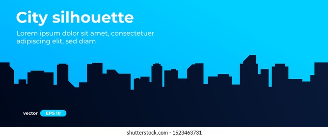 Seamless silhouette of the city. Cityscape with buildings. Simple blue background. Urban landscape. Beautiful template. Modern city with layers. Flat style vector illustration.