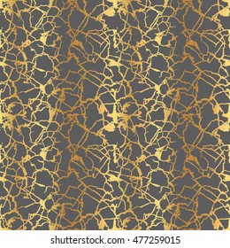 Seamless silhouette cracks, ground background. Gold marble on gray. Vector Illustration