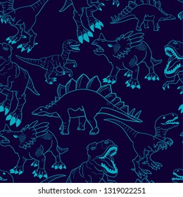 Seamless  silhouette  Dino pattern, print for T-shirts, textiles, wrapping paper, web. Original design with t-rex, dinosaur.  grunge design for boys and girls