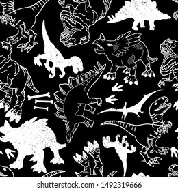 Seamless  silhouette  Dino pattern, print for T-shirts, textiles, wrapping paper, web. Original design with t-rex, dinosaur.  grunge design for boys and girls