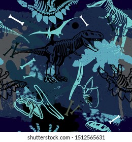 Seamless  silhouette  Dino pattern, print for T-shirts, textiles, wrapping paper, web. Original design with t-rex, dinosaur.  grunge design for boys and girls