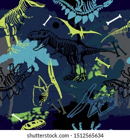 Seamless  silhouette  Dino pattern, print for T-shirts, textiles, wrapping paper, web. Original design with t-rex, dinosaur.  grunge design for boys and girls