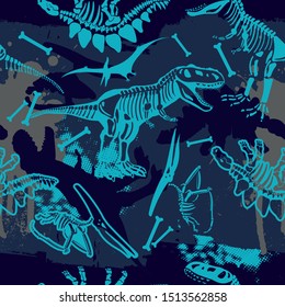 Seamless  silhouette  Dino pattern, print for T-shirts, textiles, wrapping paper, web. Original design with t-rex, dinosaur.  grunge design for boys and girls