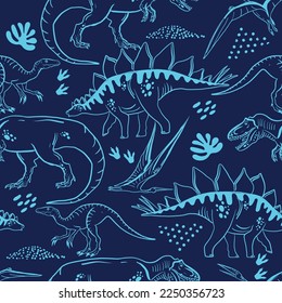 Seamless  silhouette  Dino pattern, print for T-shirts, textiles, wrapping paper, web. Original design with t-rex, dinosaur.  grunge design for boys and girls