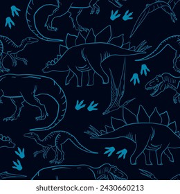 Nahtlose Silhouette Dino Muster, Druck für T-Shirts, Textilien, Einwickelpapier, Bahn. Originelles Design mit T-Rex, Dinosaurier, Grunge-Design für Jungen und Mädchen