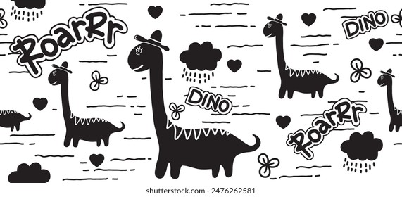 Seamless silhouette Dino pattern, print for T-shirts, textiles, wrapping paper, web.