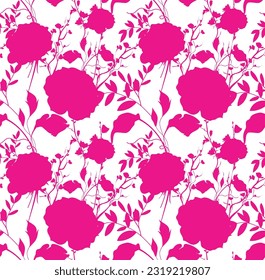 Seamless silhouette floral pattern in vector. Hand draw flowers pattern design.