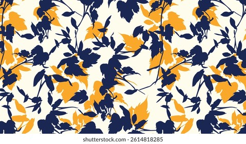 Seamless silhouette flower pattern. Textile print and hand flower pattern design  on the ecru background. Seamless pattern design for textile.Green flower.For textile and fashion.