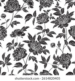 Seamless silhouette flower pattern. Textile print and hand flower pattern design  on the white background. Seamless pattern design for textile.Green flower.For textile and fashion.
