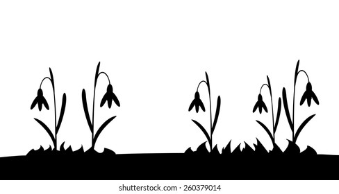 Seamless silhouette grass and flowers. Vector illustration.