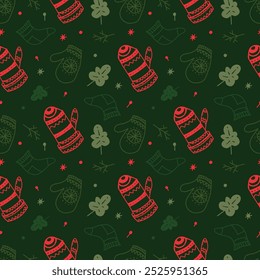 The seamless silhouette is a great gift for a New Year's theme. Cute festive textile with mittens.