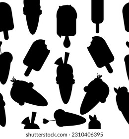 Seamless silhouette ice cream pattern hand drawn. 