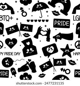 Seamless silhouette kawaii pattern Lgbt elements pride