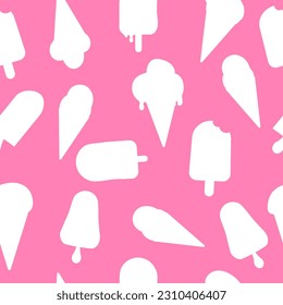 Seamless silhouette on a pink background with an ice cream pattern hand drawn. 