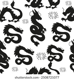 Seamless silhouette pattern Chinese new year  with dragons