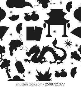 Seamless silhouette pattern Chinese new year festival elements