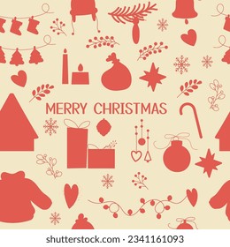 Seamless silhouette pattern Christmas in red 