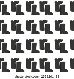 Seamless silhouette pattern gardening rubber boots hand drawn