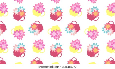 Seamless silhouette pattern of house flowers in pots isolated on white background.Vector illustration.