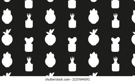 Seamless silhouette pattern of house flowers in pots isolated on white background.Vector illustration.