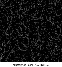 Seamless Silver Art Deco vintage pattern with sprigs and berries