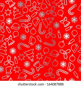 Seamless silver foil on red background Christmas pattern.