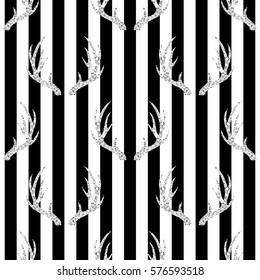 seamless silver glitter antler pattern on stripe background