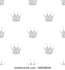 Seamless Silver Glitter Crown Pattern Background