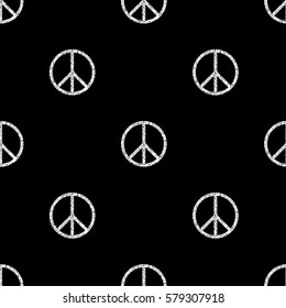 seamless silver glitter peace sign pattern background