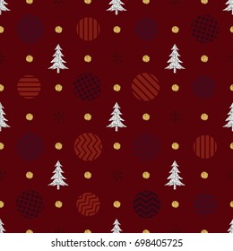 seamless silver glitter pin tree with snowflake and gold dot glitter on red pattern background