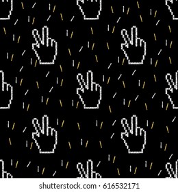 seamless silver glitter pixel v sign with gold and silver glitter pattern on black background