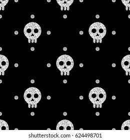 seamless silver glitter skull with silver glitter dot pattern background